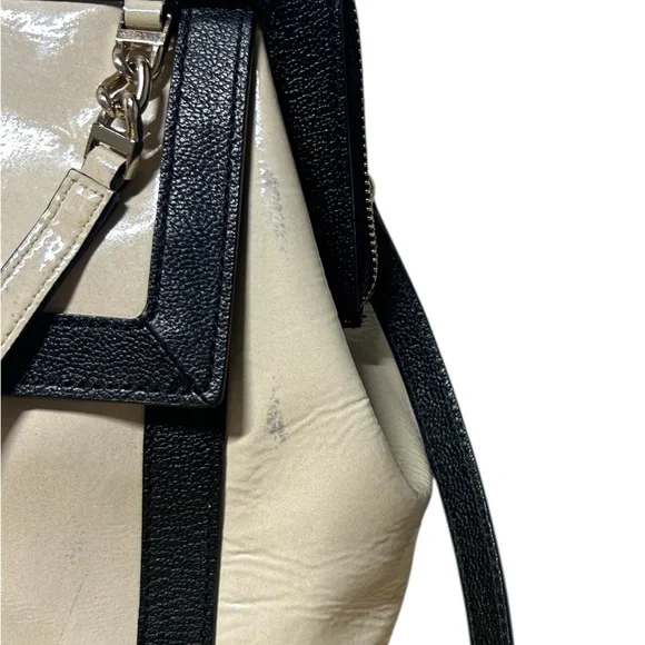 Kate Spade Auburn Place Cayton Satchel Bag Patent Cow Leather Cream and Black - Picture 13 of 15